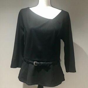 Banana Republic Black Long Sleeve Belted Asymmetric Neck Top Size Medium